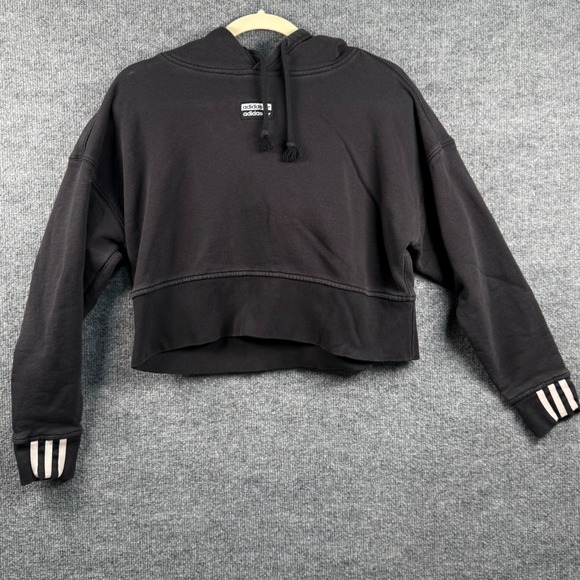 adidas Tops - Y2K 90s Adidas Originals Womens Small Cropped Hoodie Black Double Logo Retro Gym